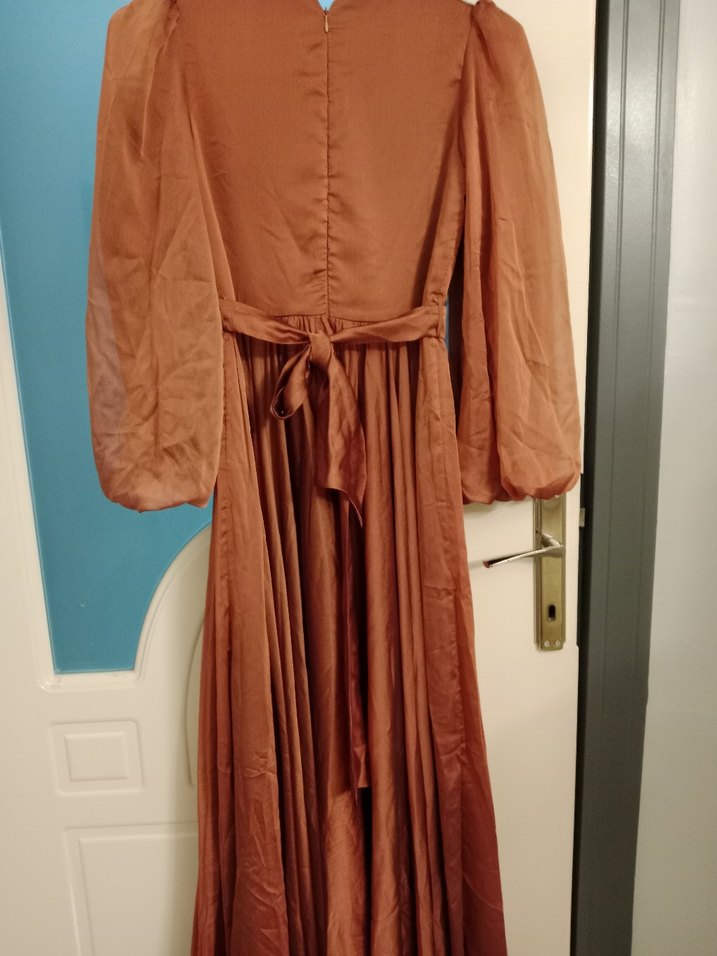 Uzun Kiremit rengindeBohem Elbise - Görsel 4