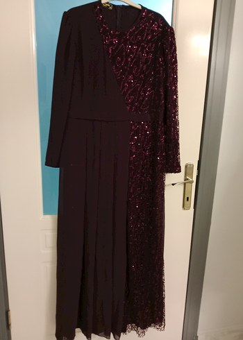 mor pul detaylıUzun Kollu Gotik Kadın Abiye Elbise - Görsel 6