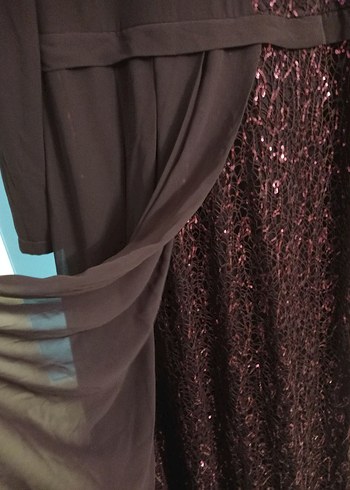 mor pul detaylıUzun Kollu Gotik Kadın Abiye Elbise - Görsel 3