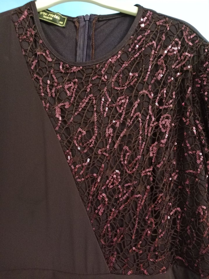 mor pul detaylıUzun Kollu Gotik Kadın Abiye Elbise - Görsel 4