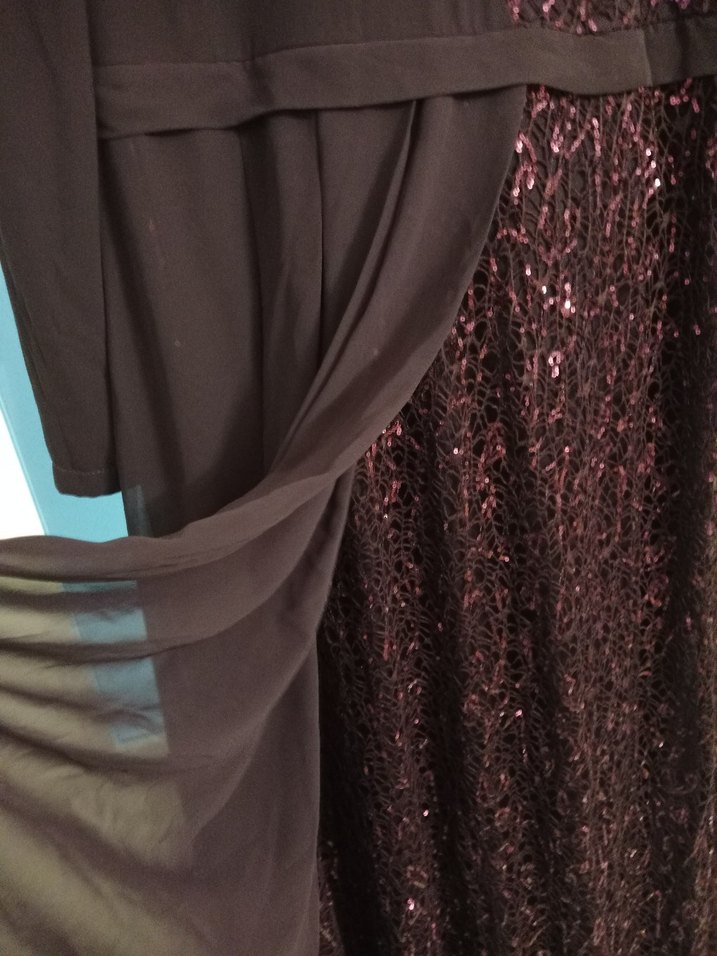 mor pul detaylıUzun Kollu Gotik Kadın Abiye Elbise - Görsel 3