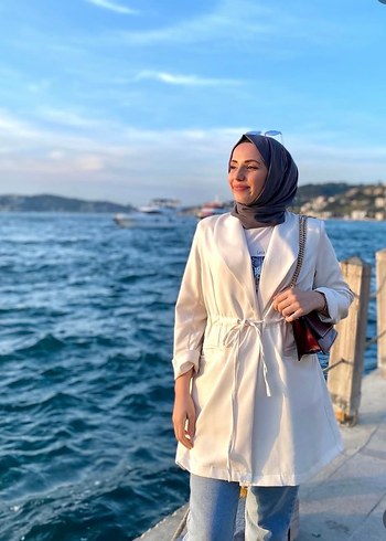 Beyaz Uzun Kollu Kadın Ceket - Görsel 9