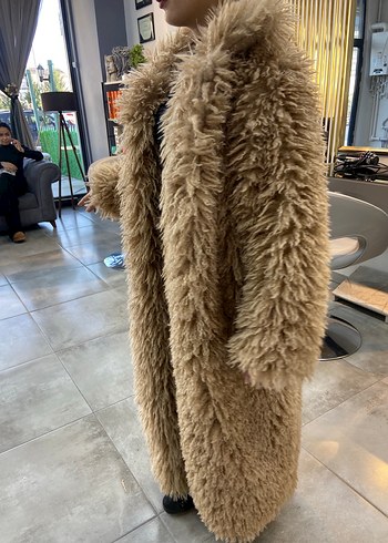 Kadın Kahverengi Uzun Peluş Kaban - Görsel 2