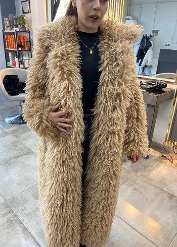 Kadın Kahverengi Uzun Peluş Kaban - Görsel 5