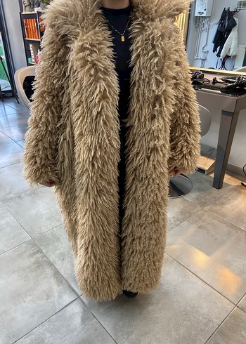 Kadın Kahverengi Uzun Peluş Kaban - Görsel 6