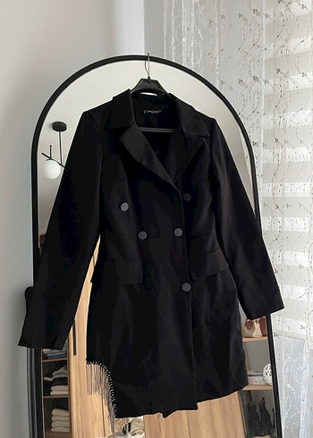 Kadın Siyah Uzun Kollu Düğmeli Blazer Ceket - Görsel 2