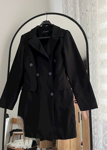 Kadın Siyah Uzun Kollu Düğmeli Blazer Ceket - Görsel 3