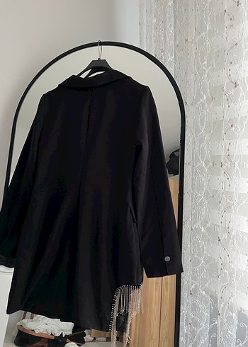 Kadın Siyah Uzun Kollu Düğmeli Blazer Ceket - Görsel 4