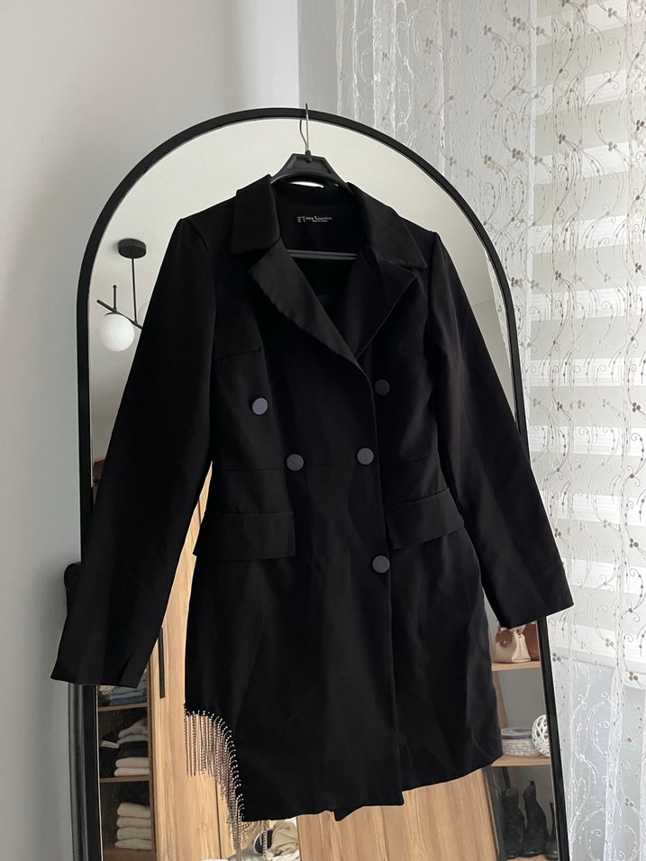 Kadın Siyah Uzun Kollu Düğmeli Blazer Ceket - Görsel 2