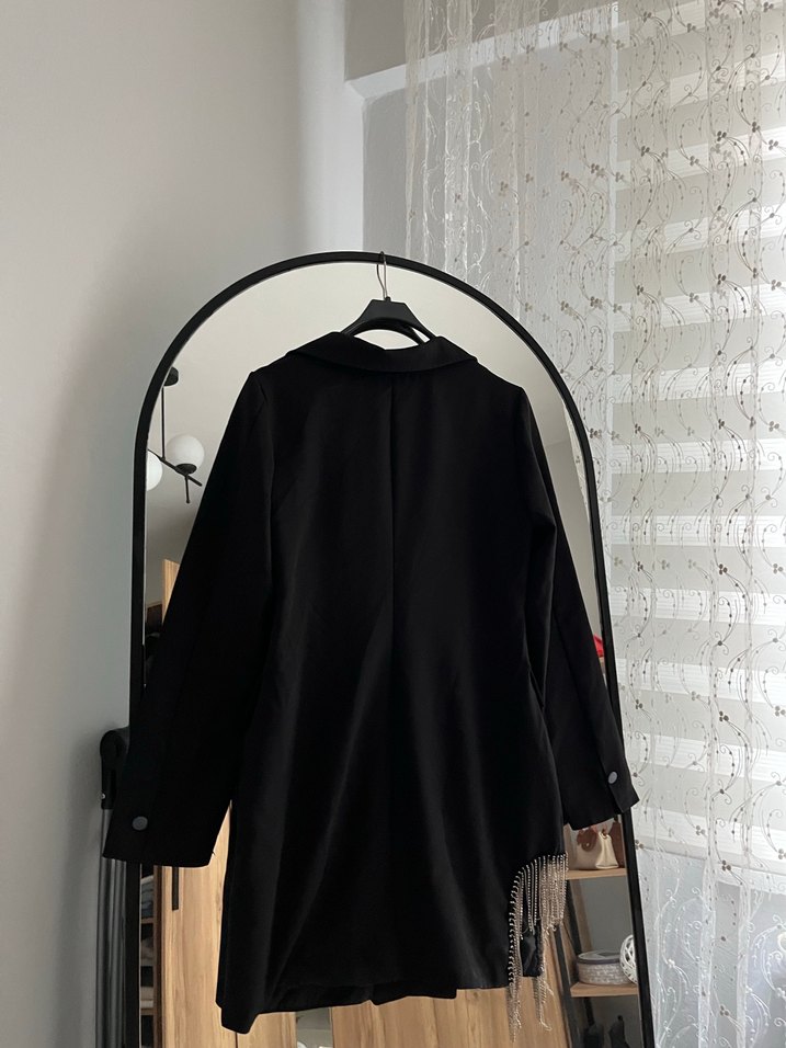 Kadın Siyah Uzun Kollu Düğmeli Blazer Ceket - Görsel 5