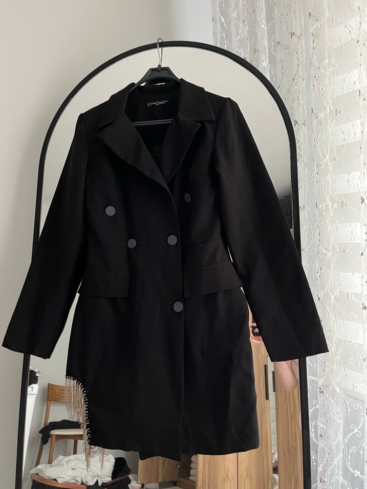 Kadın Siyah Uzun Kollu Düğmeli Blazer Ceket - Görsel 3