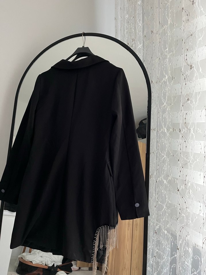 Kadın Siyah Uzun Kollu Düğmeli Blazer Ceket - Görsel 4