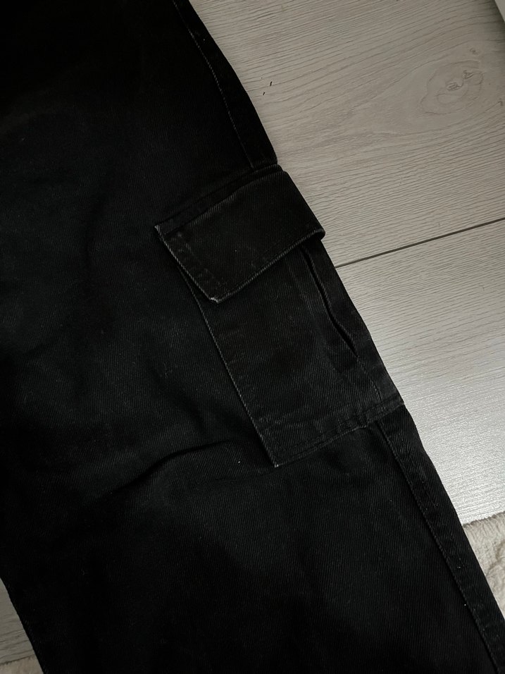 Siyah Bol Kesim Midi Kot Pantolon - Görsel 2