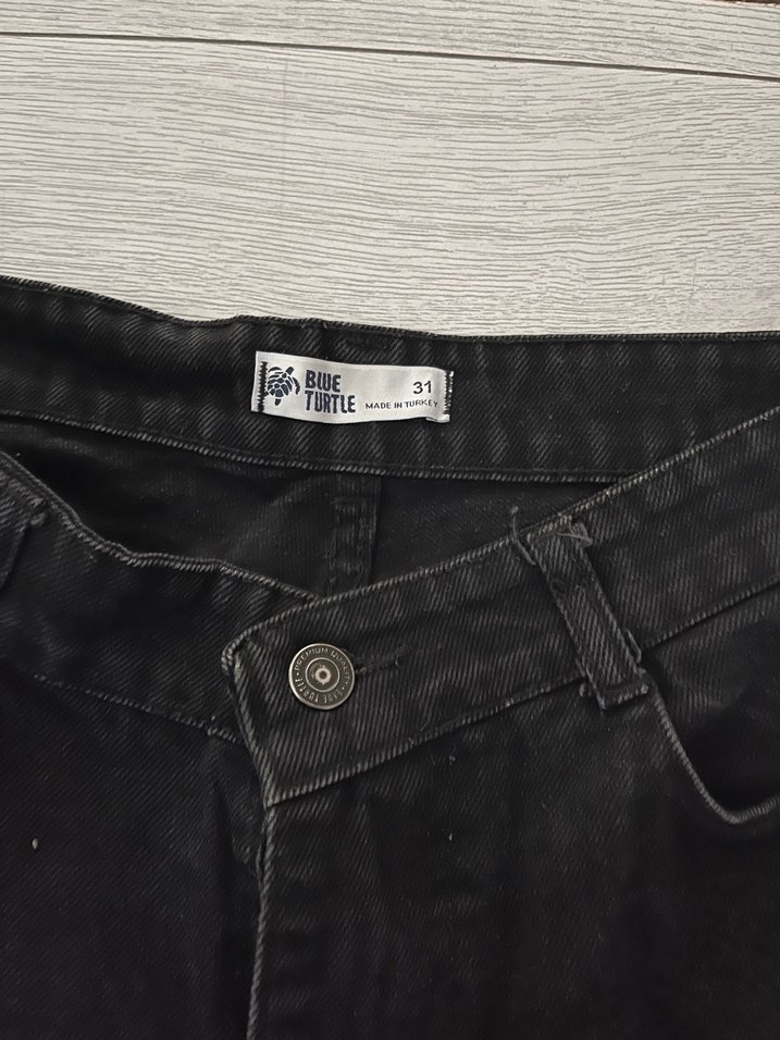 Siyah Bol Kesim Midi Kot Pantolon - Görsel 3