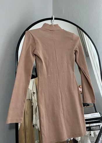 Bej Fermuarlı Midi Triko Elbise S-M - Görsel 4