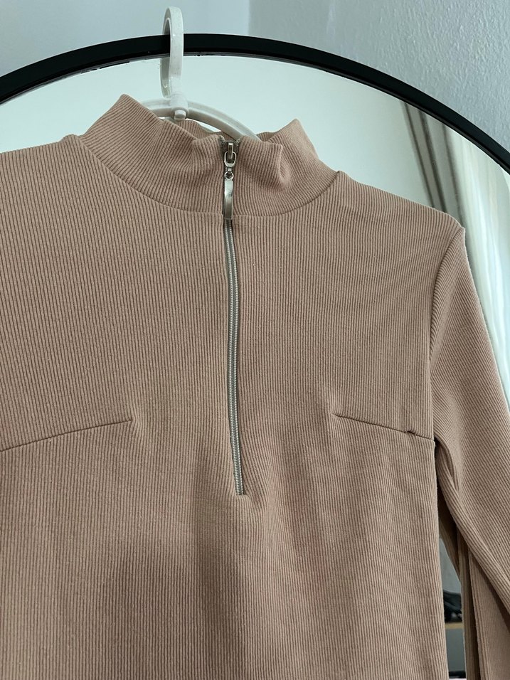 Bej Fermuarlı Midi Triko Elbise S-M - Görsel 2