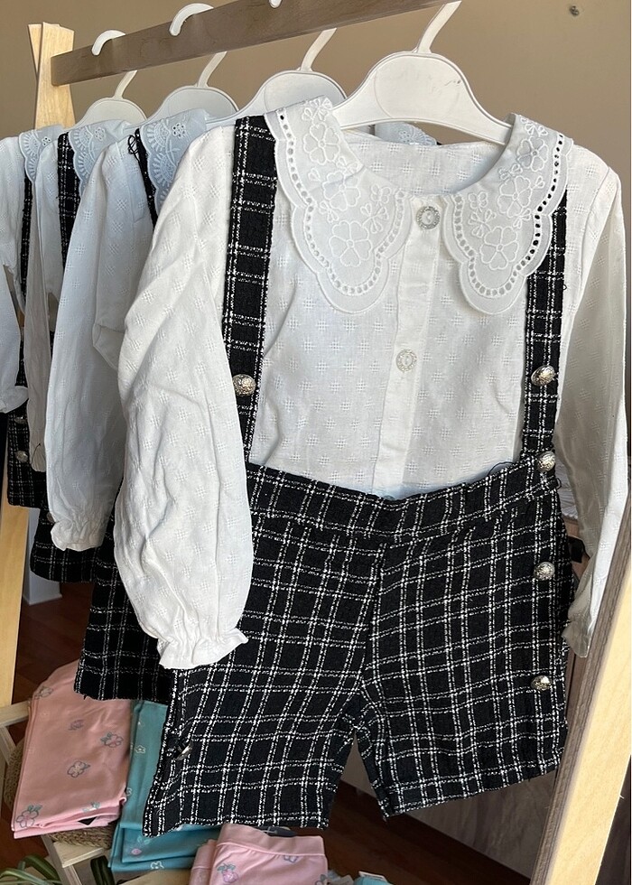 Kız çocuk şortlu salopet takım - Görsel 3