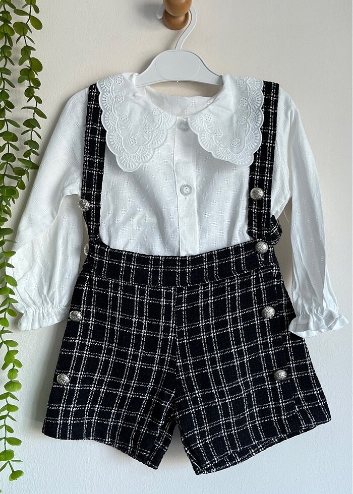 Kız çocuk şortlu salopet takım - Görsel 2