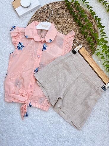 Gömlek keten şortlu takım - Görsel 5