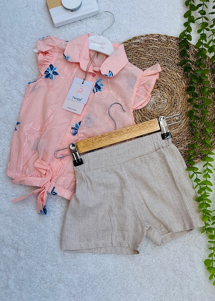 Gömlek keten şortlu takım - Görsel 2