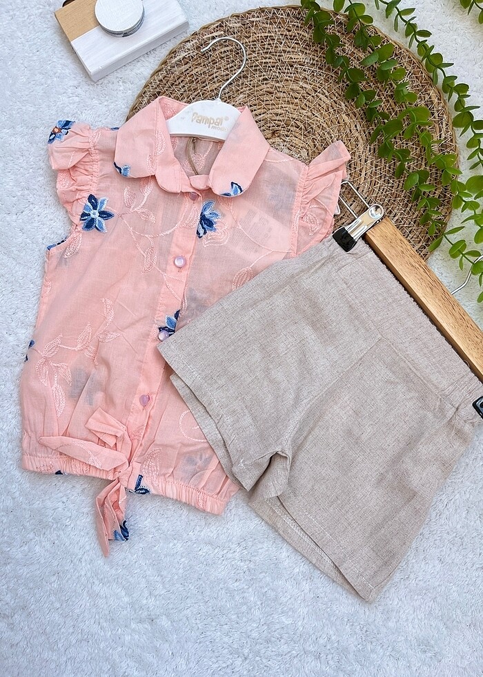 Gömlek keten şortlu takım - Görsel 5