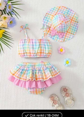 Pastel Çok Renkli Kız Çocuk Mayo Seti - Görsel 4