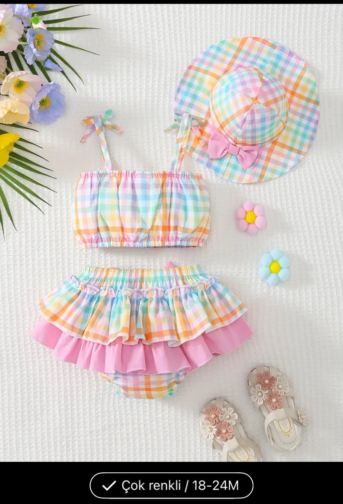 Pastel Çok Renkli Kız Çocuk Mayo Seti - Görsel 4