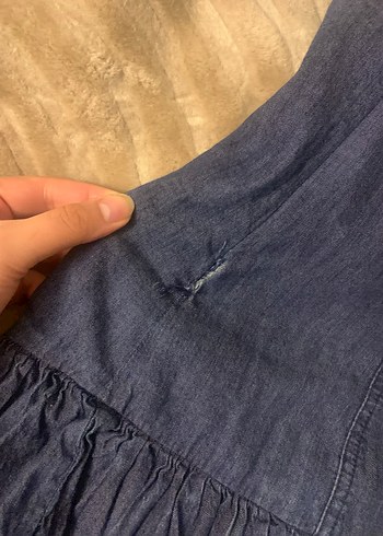 s Beden Kolsuz Lacivert Denim Midi Elbise