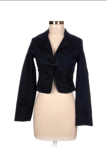 Düğmeli Siyah Denim Kadın Blazer