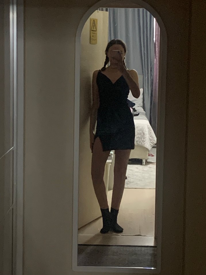 Siyah Deri Strappy Mini Elbise - Görsel 5