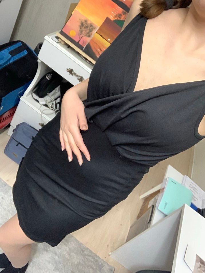 Siyah Deri Strappy Mini Elbise - Görsel 4