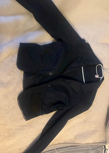 Siyah Kadın Denim Ceket, Düğmeli, Ofis Stili - Görsel 2