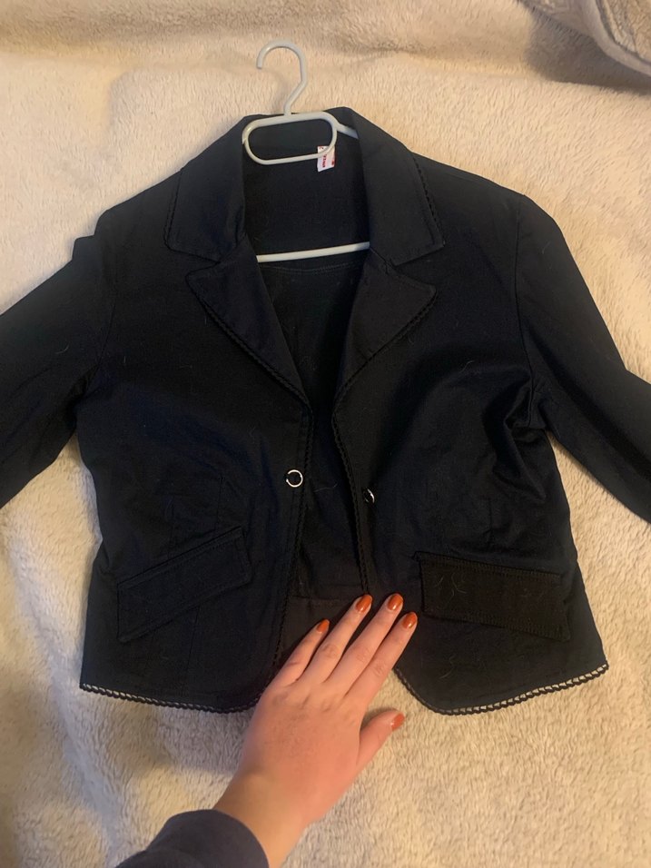 Siyah Kadın Denim Ceket, Düğmeli, Ofis Stili - Görsel 3
