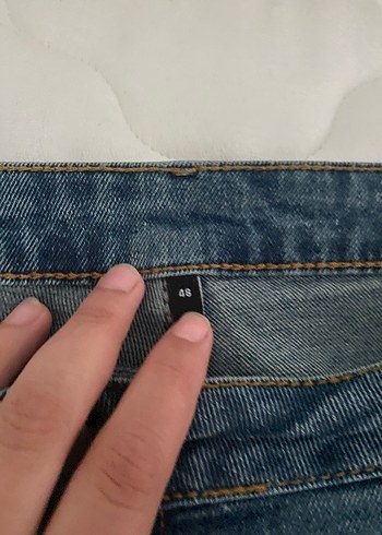 48 Beden Kadın Mavi Denim Midi Bol Kesim Jean