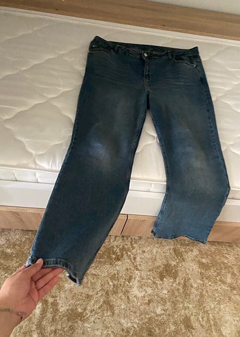 48 Beden mavi Renk Kadın Mavi Denim Midi Bol Kesim Jean