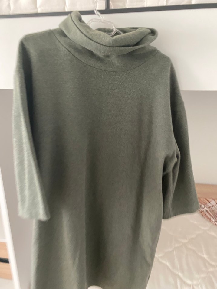 Kadın Haki Boğazlı Midi Triko Elbise - Görsel 2