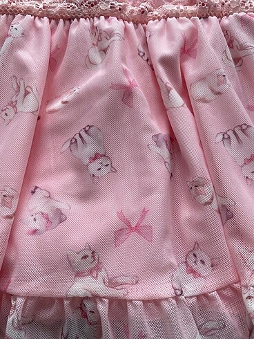 s Beden coquette dollette lolita bluz ince askılı pembe kedili
