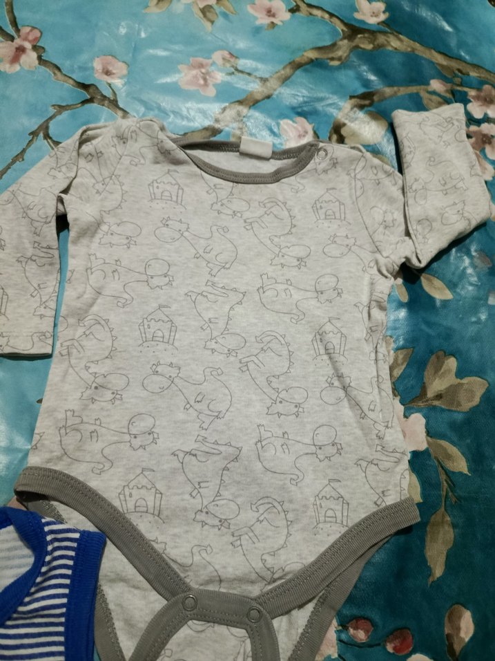 Mavi ve Gri Pamuklu Bebek Badileri 3 lü Set - Görsel 3