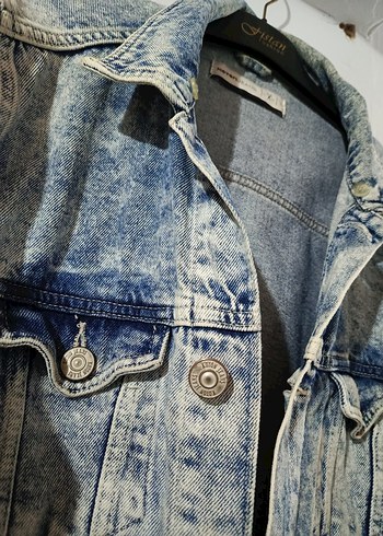 l Beden mavi Renk Düğmeli Mavi Batik Desenli Erkek Denim Ceket