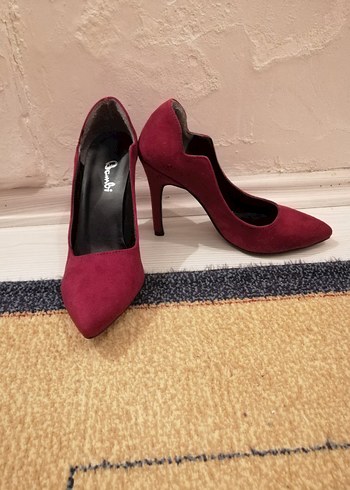 Bambi Bordo Süet Stiletto Topuklu Ayakkabı