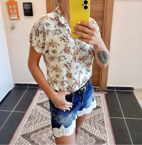 s Beden çeşitli Renk yarasa kollu çiçek desenli viscon bluz gömlek