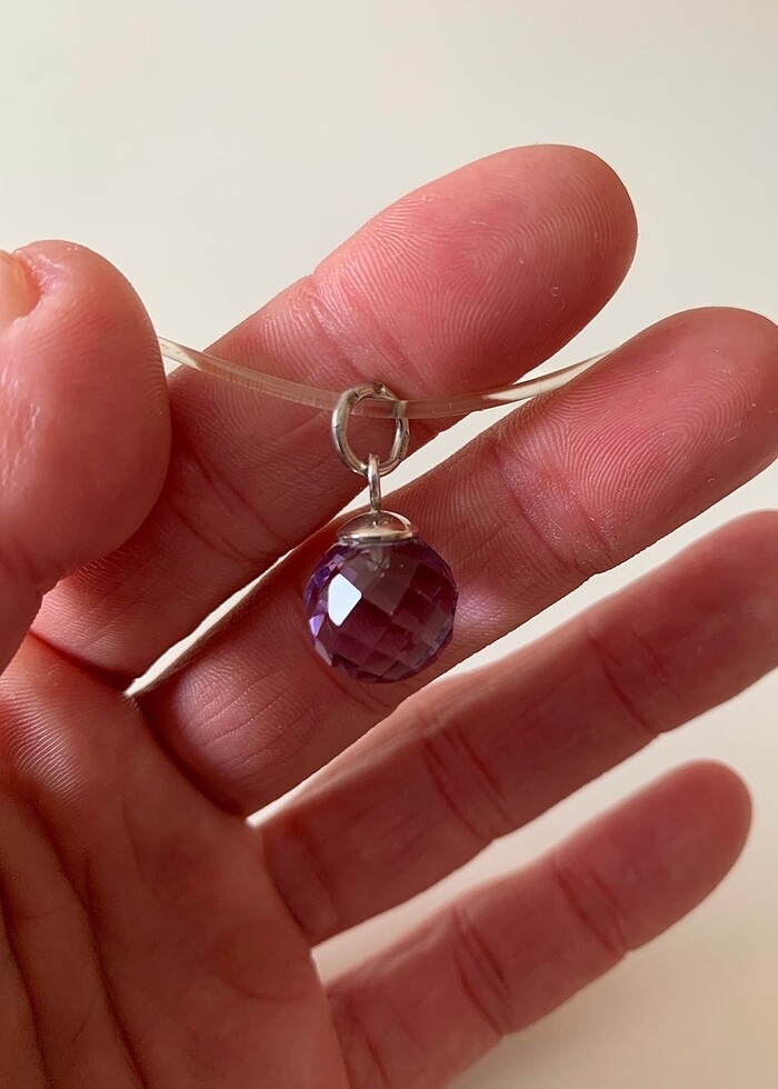 Ekstra kalite ametist doğal taşlı gümüş kolye / charm - Görsel 2