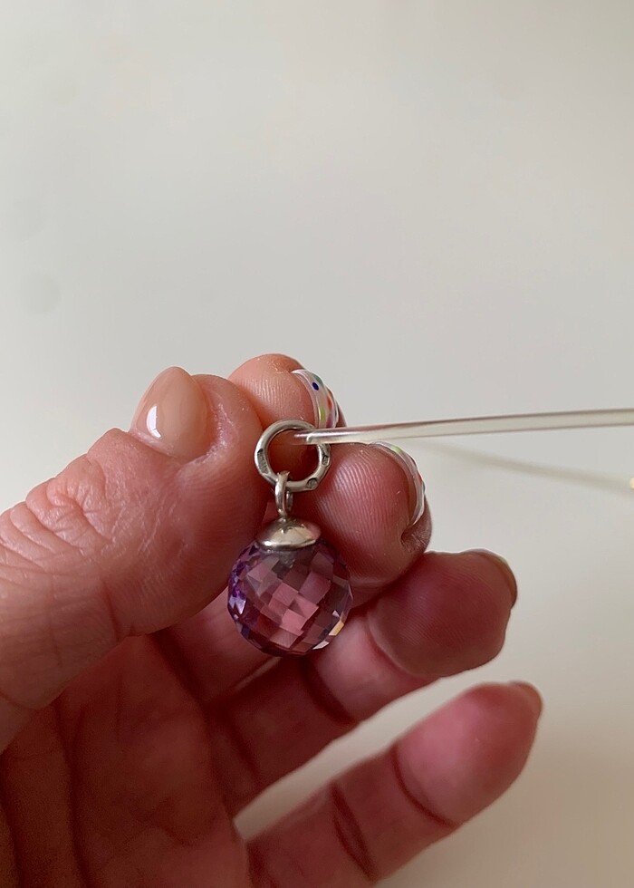 Ekstra kalite ametist doğal taşlı gümüş kolye / charm - Görsel 3