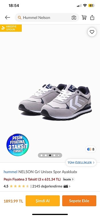 Hummel NELSON orijinal unisex gri spor ayakkabı
