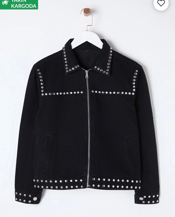 Sıfır Siyah Nakışlı Kadın Denim Ceket - Görsel 3