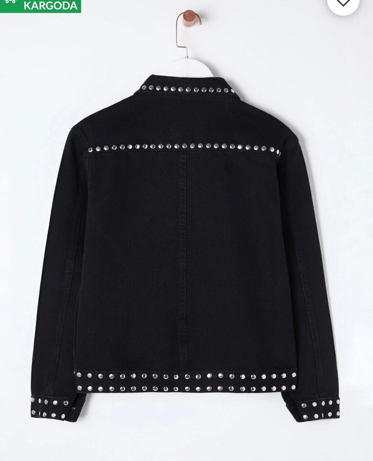 Sıfır Siyah Nakışlı Kadın Denim Ceket - Görsel 5