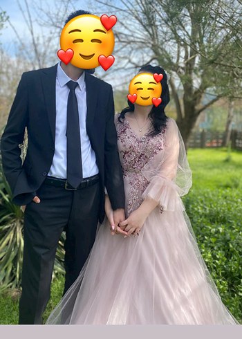 xl Beden pembe Renk Pembe işlemeli nişan elbisesi