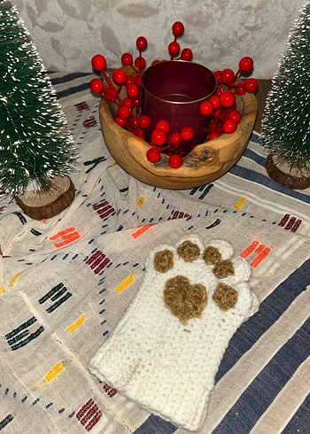 Bohem Örgü Kadın Eldiveni Beyaz - Görsel 2