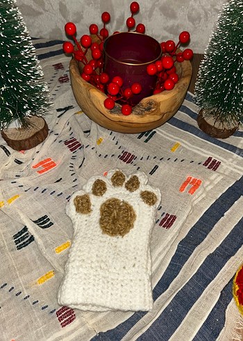 Bohem Örgü Kadın Eldiveni Beyaz - Görsel 3