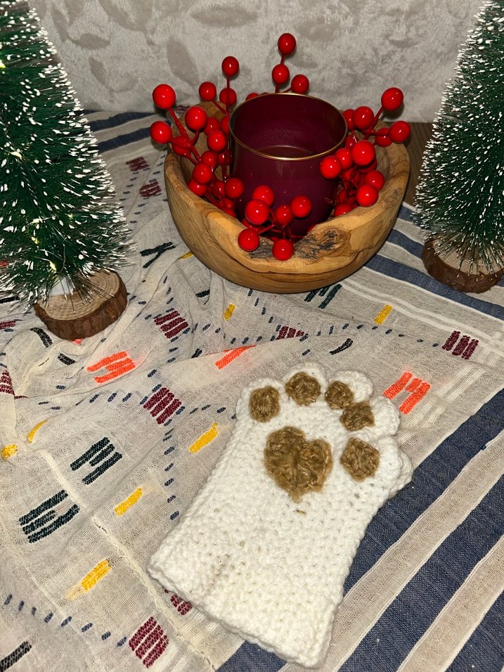 Bohem Örgü Kadın Eldiveni Beyaz - Görsel 2